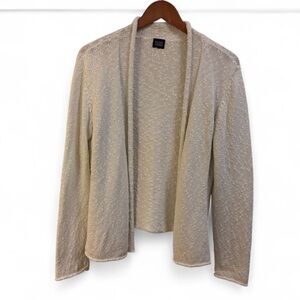 Eileen Fisher White Cotton Open Front Knit Cardigan See Measurements